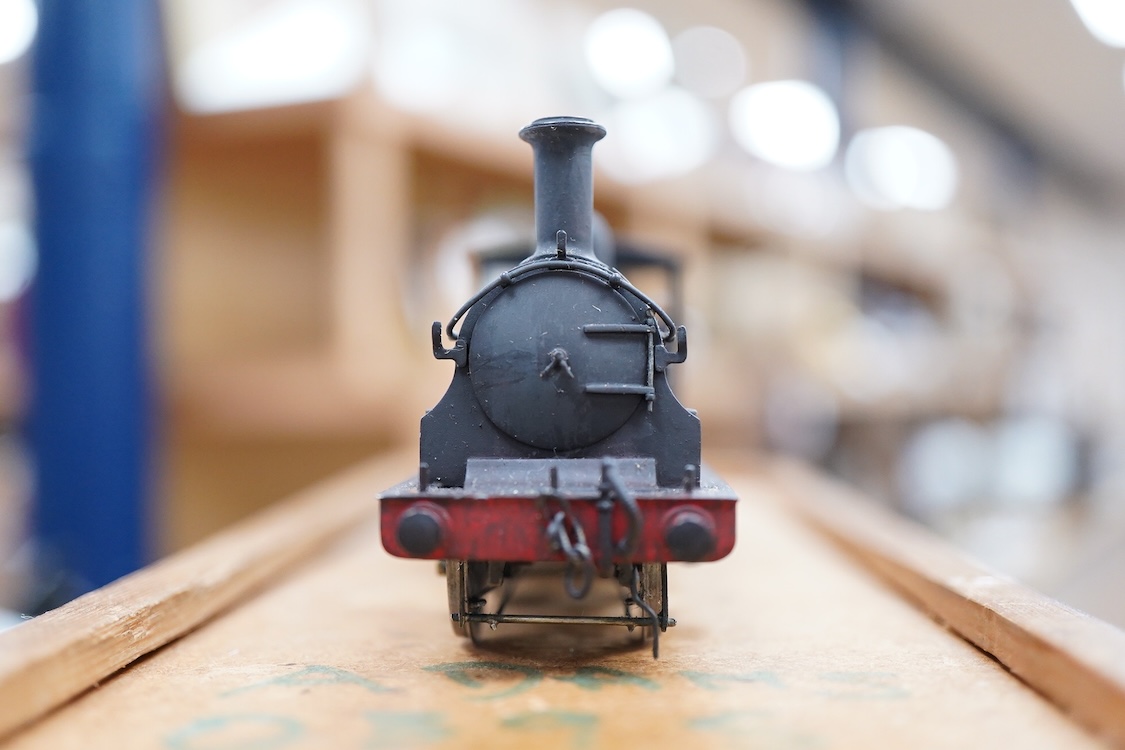 An EM gauge scratch built model railway locomotive by John Worsley, a Southern Railway Adams Class 415 0-6-0, 3155, a detailed model with opening smoke box door showing the details of the blast pipe and boiler tube ends,